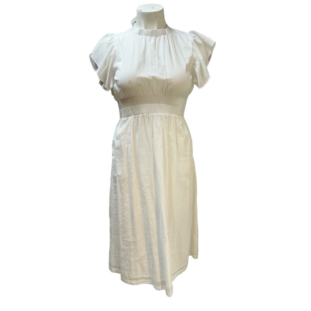 NWT‎ Elan Midi Dress white cotton S M L open back light weight ruffle sleeve tie